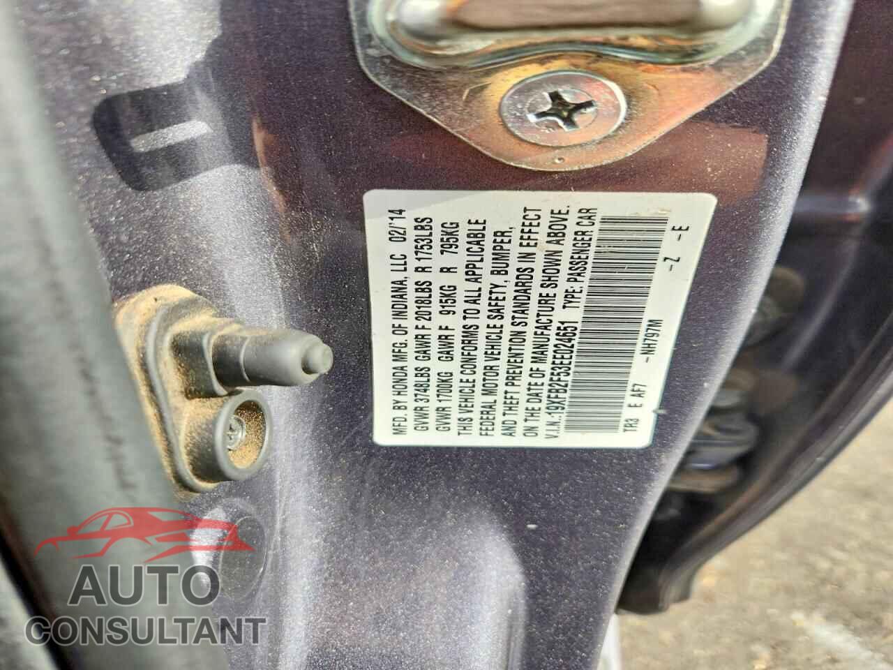 HONDA CIVIC 2014 - 19XFB2F53EE024651