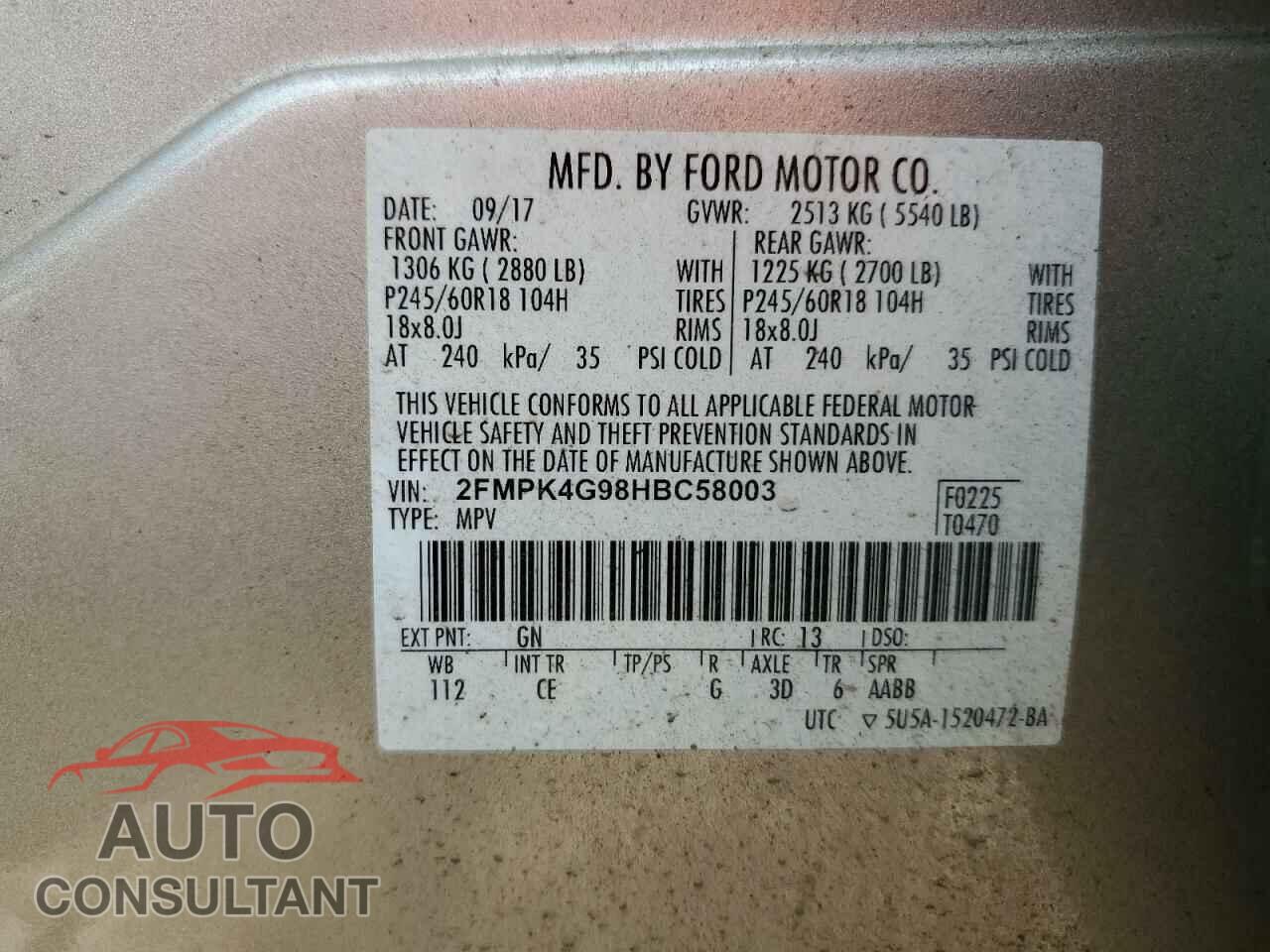 FORD EDGE 2017 - 2FMPK4G98HBC58003