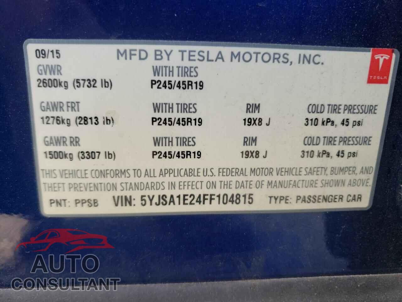 TESLA MODEL S 2015 - 5YJSA1E24FF104815