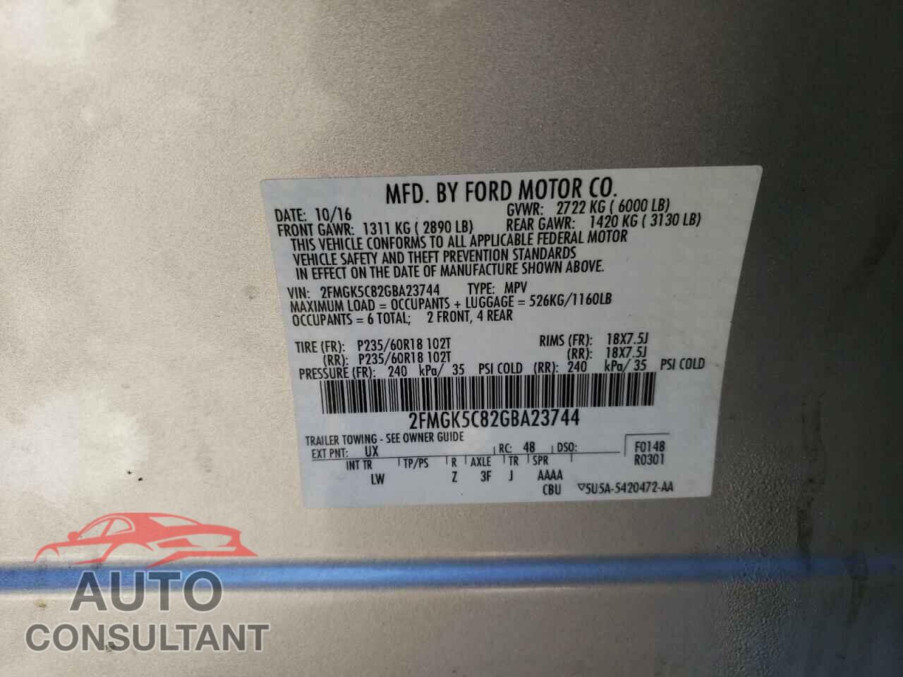 FORD FLEX 2016 - 2FMGK5C82GBA23744