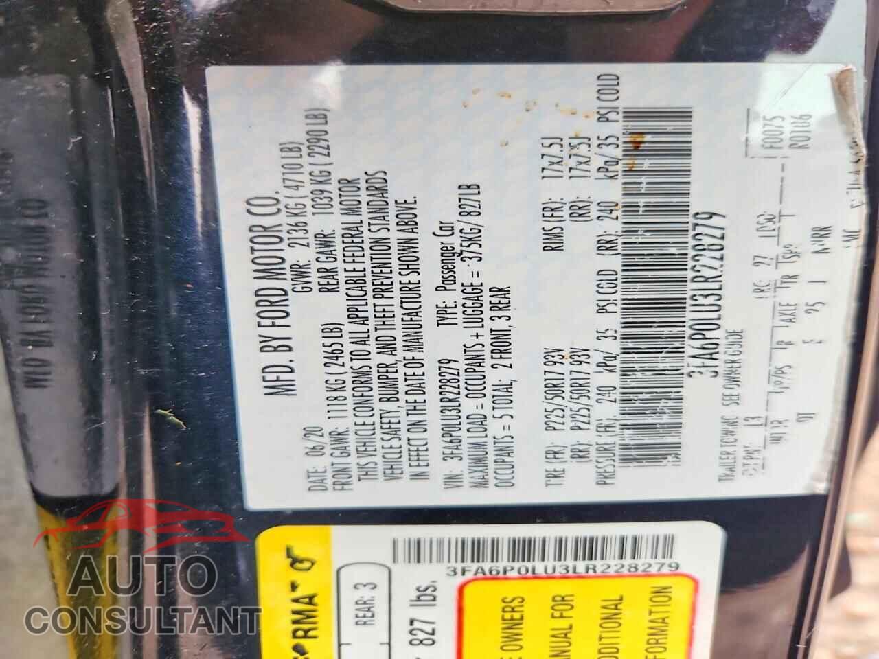 FORD FUSION 2020 - 3FA6P0LU3LR228279