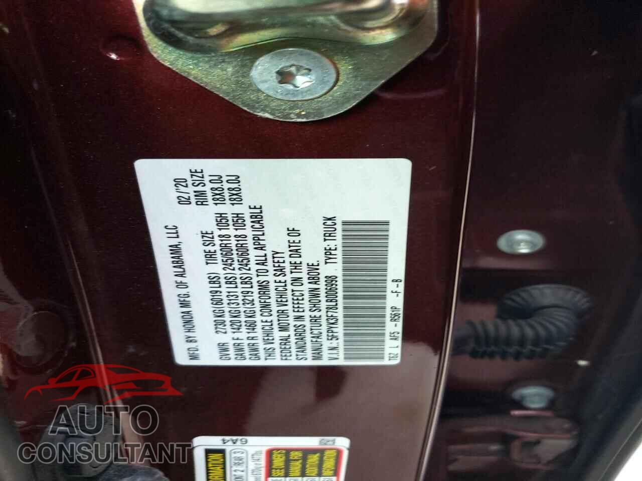 HONDA RIDGELINE 2020 - 5FPYK3F78LB006998