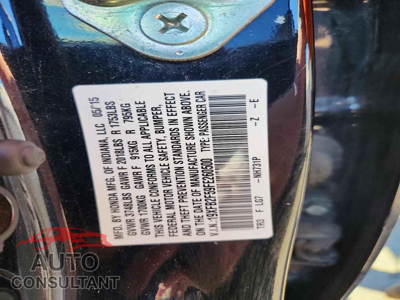 HONDA CIVIC 2015 - 19XFB2F59FE260500