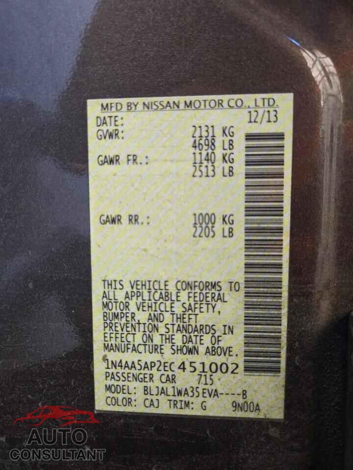 NISSAN MAXIMA 2014 - 1N4AA5AP2EC451002