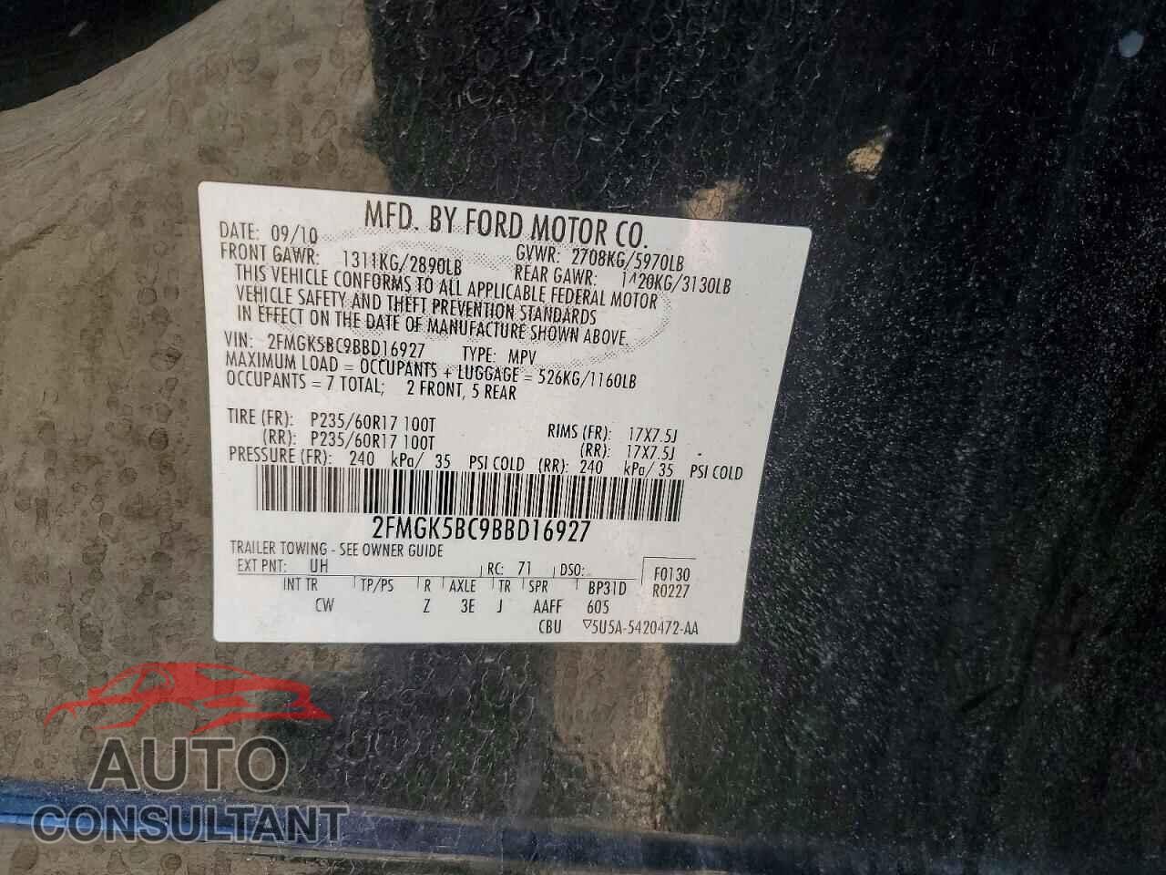 FORD FLEX 2011 - 2FMGK5BC9BBD16927