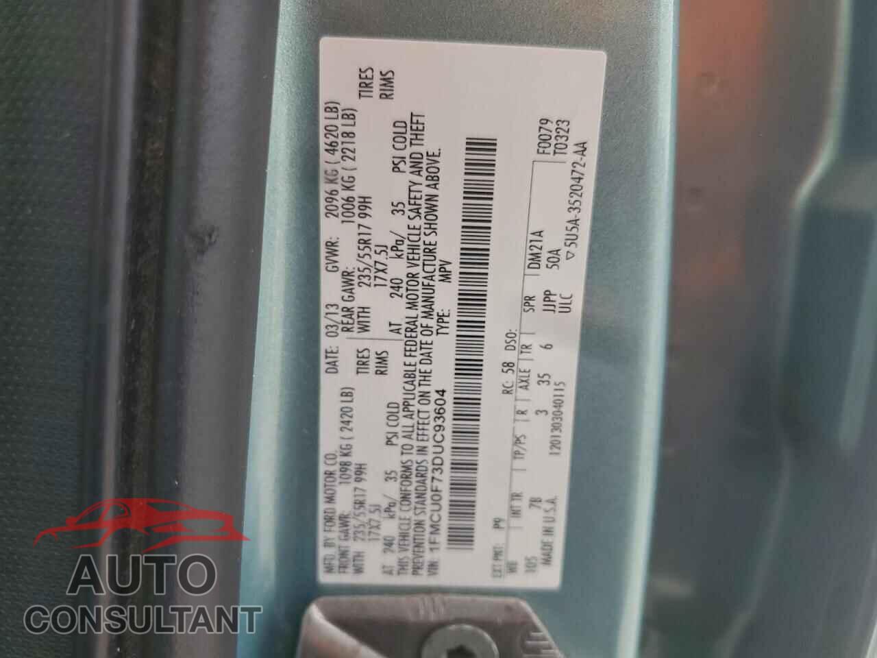 FORD ESCAPE 2013 - 1FMCU0F73DUC93604