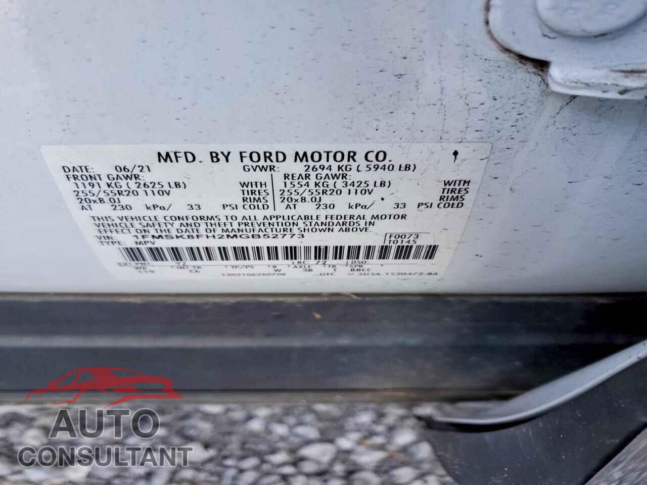 FORD EXPLORER 2021 - 1FMSK8FH2MGB52773