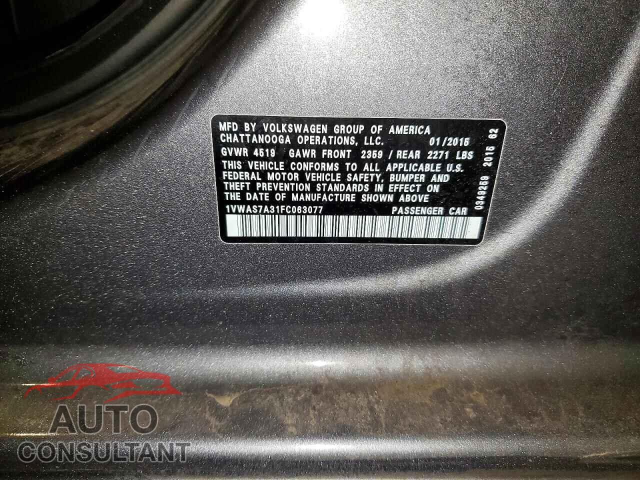 VOLKSWAGEN PASSAT 2015 - 1VWAS7A31FC063077