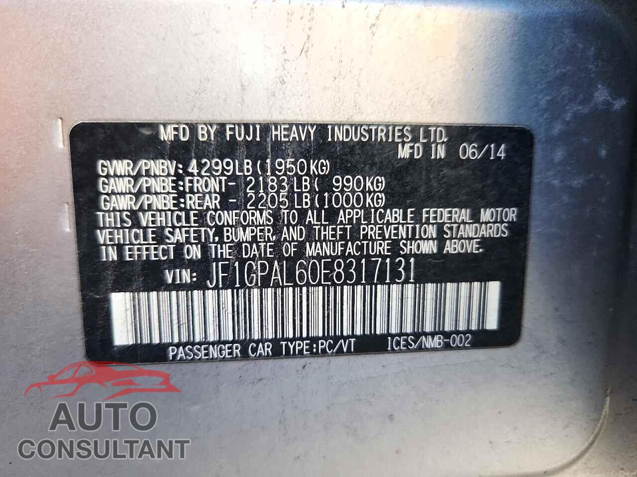 SUBARU IMPREZA 2014 - JF1GPAL60E8317131