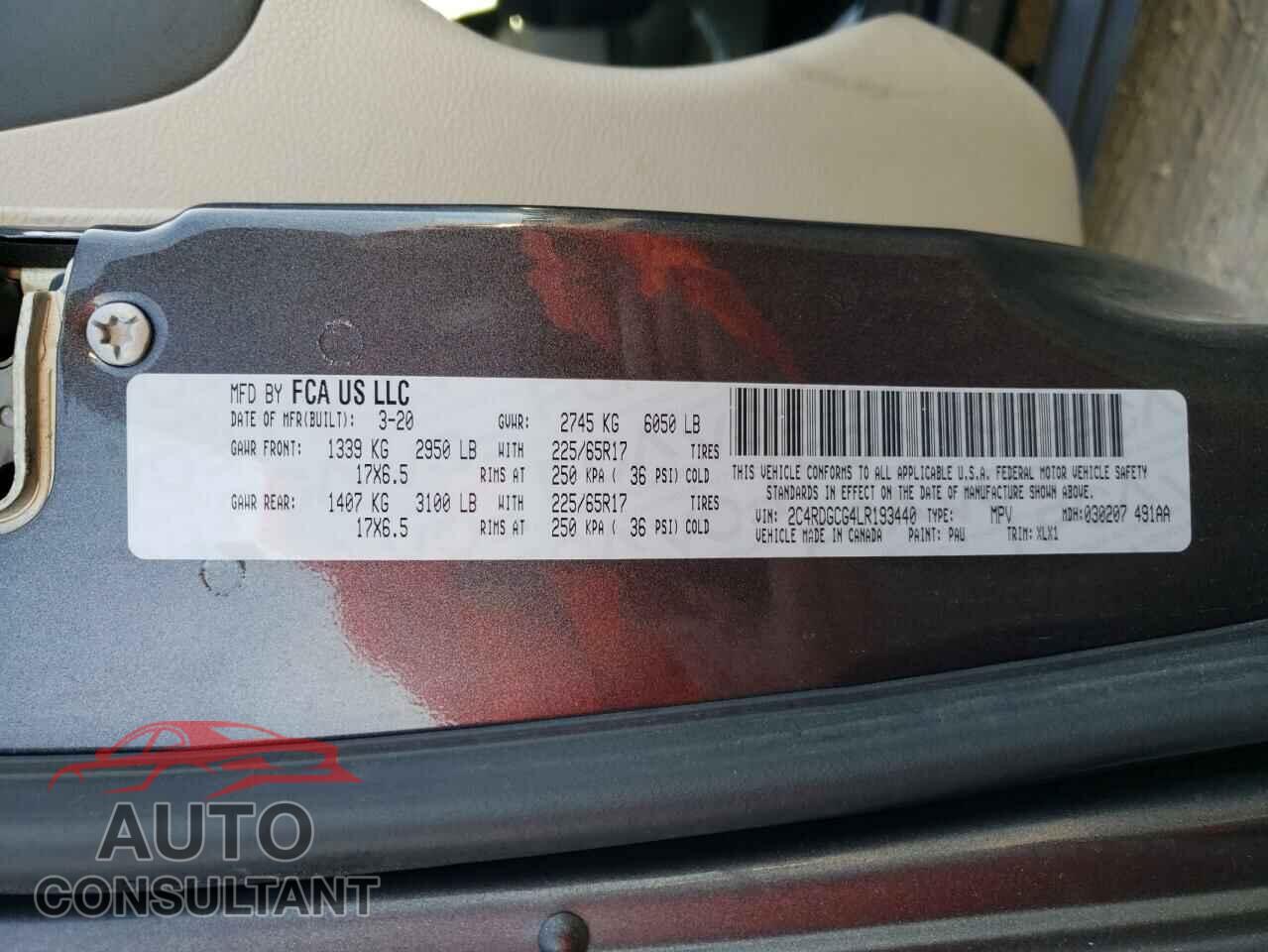 DODGE CARAVAN 2020 - 2C4RDGCG4LR193440