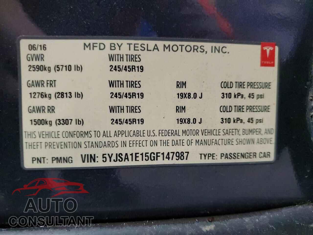 TESLA MODEL S 2016 - 5YJSA1E15GF147987