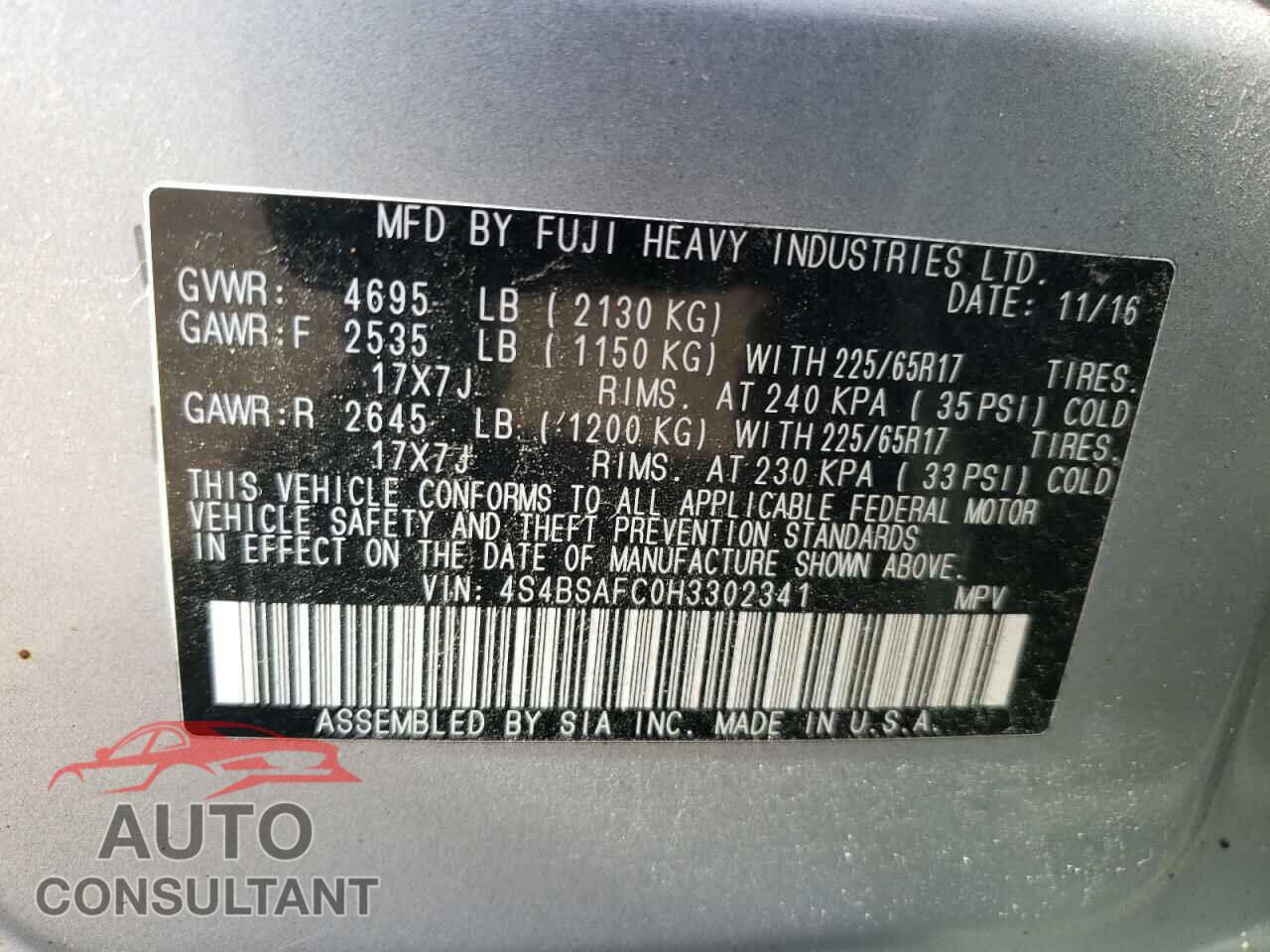 SUBARU OUTBACK 2017 - 4S4BSAFC0H3302341