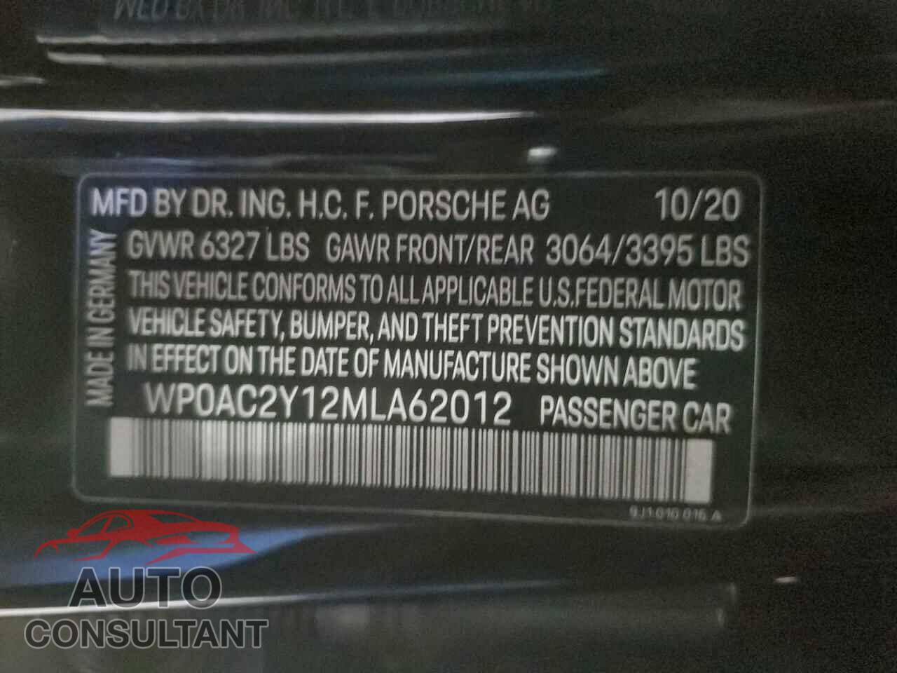 PORSCHE TAYCAN 2021 - WP0AC2Y12MLA62012