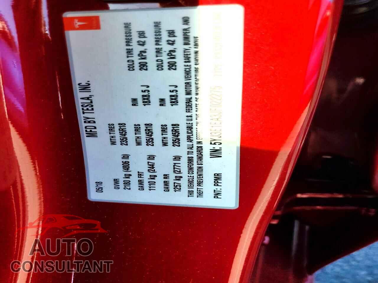 TESLA MODEL 3 2018 - 5YJ3E1EA3JF022275