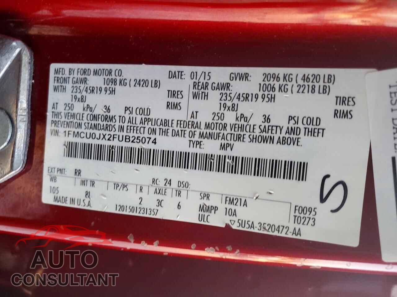 FORD ESCAPE 2015 - 1FMCU0JX2FUB25074