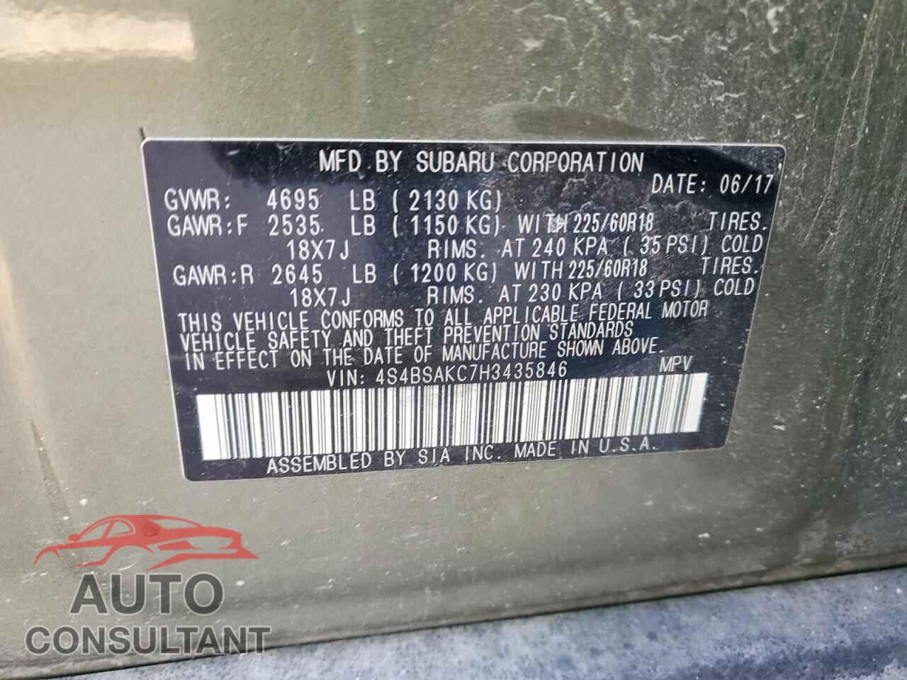 SUBARU OUTBACK 2017 - 4S4BSAKC7H3435846