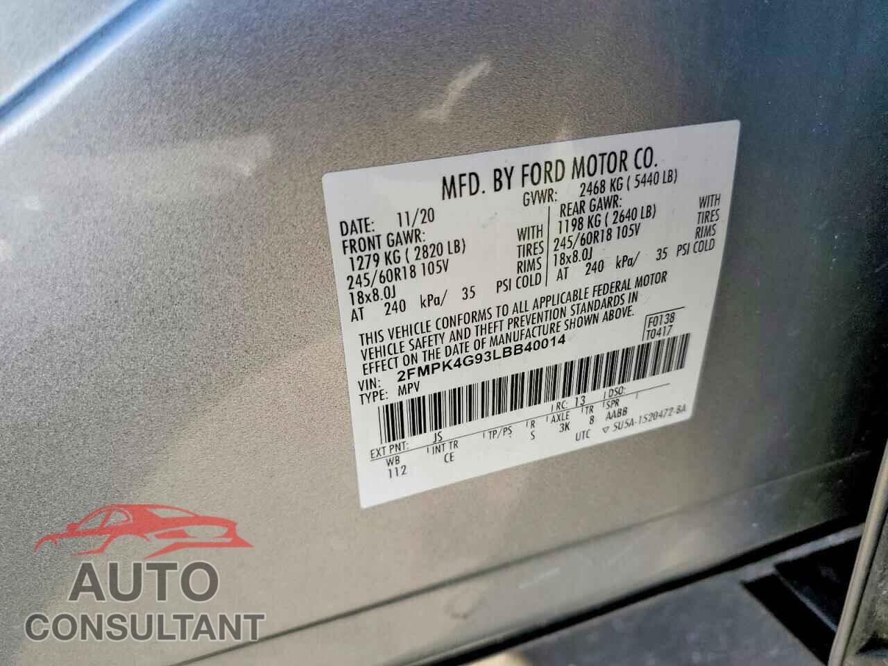 FORD EDGE 2020 - 2FMPK4G93LBB40014