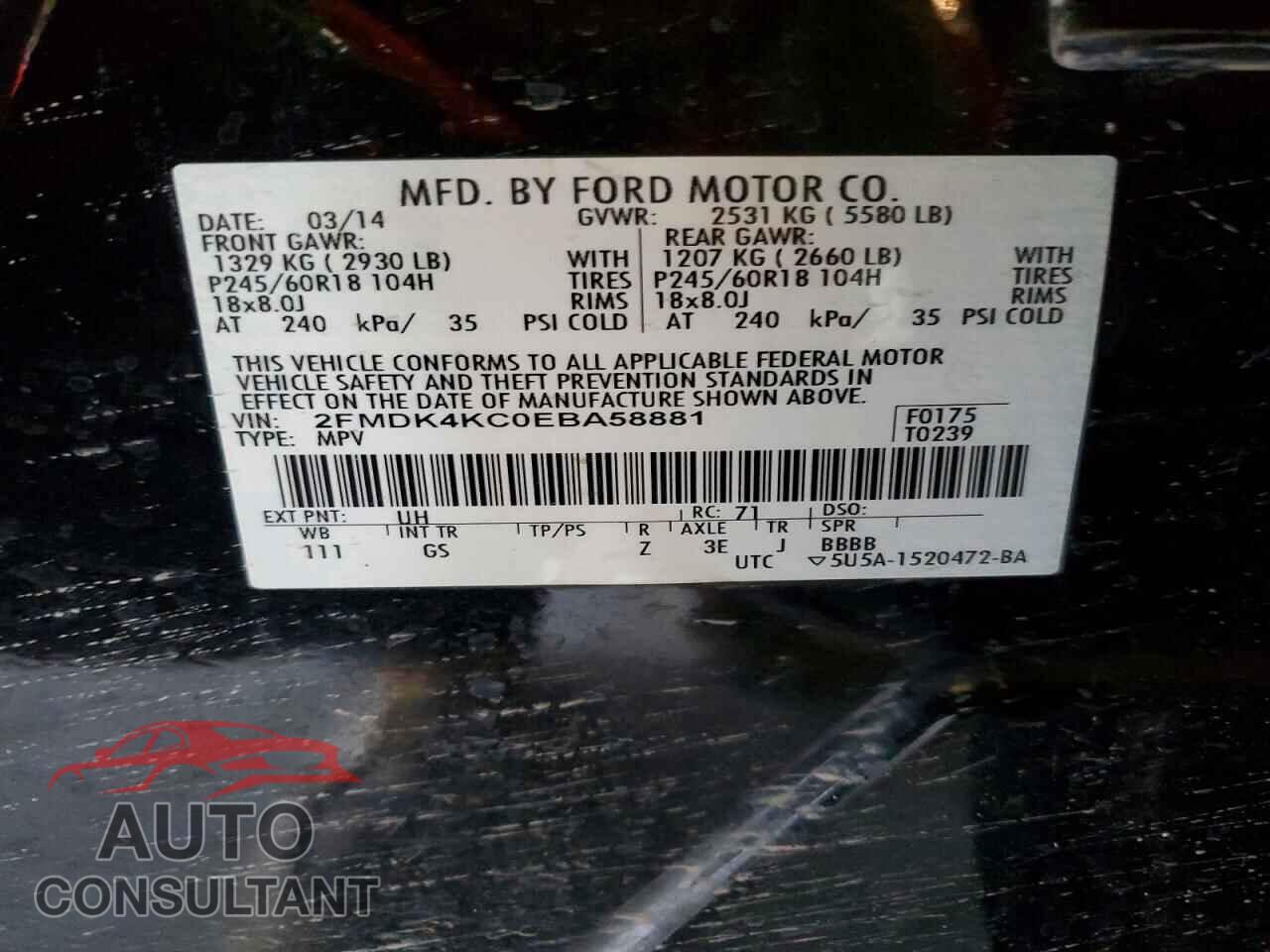 FORD EDGE 2014 - 2FMDK4KC0EBA58881