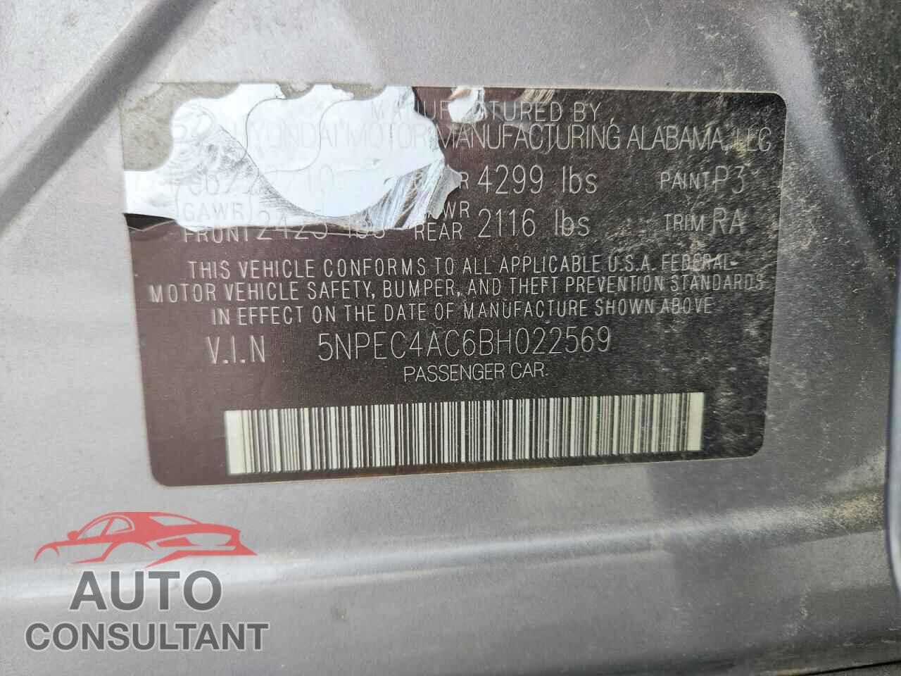 HYUNDAI SONATA 2011 - 5NPEC4AC6BH022569