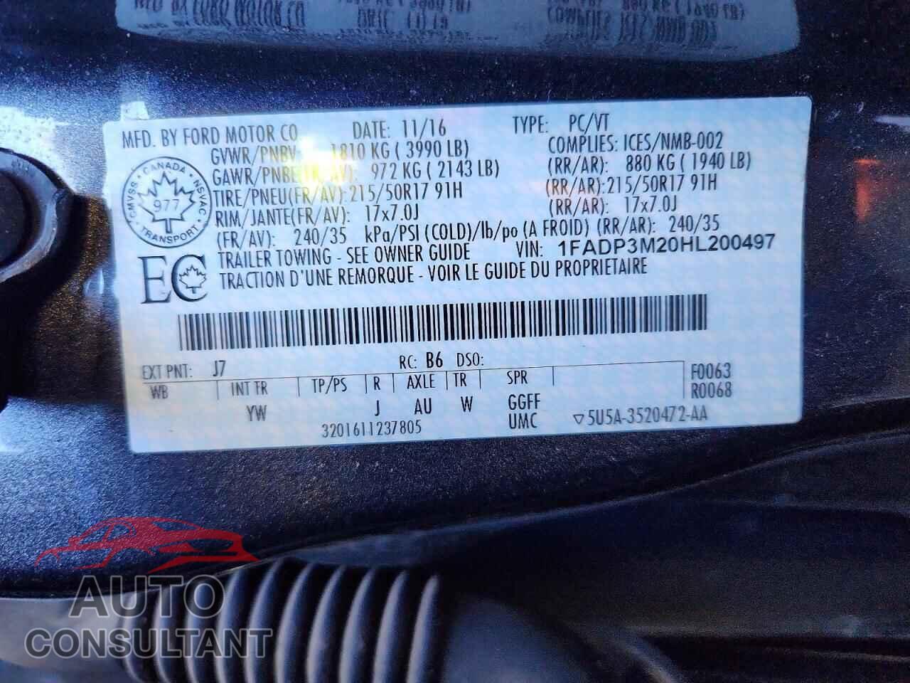 FORD FOCUS 2017 - 1FADP3M20HL200497