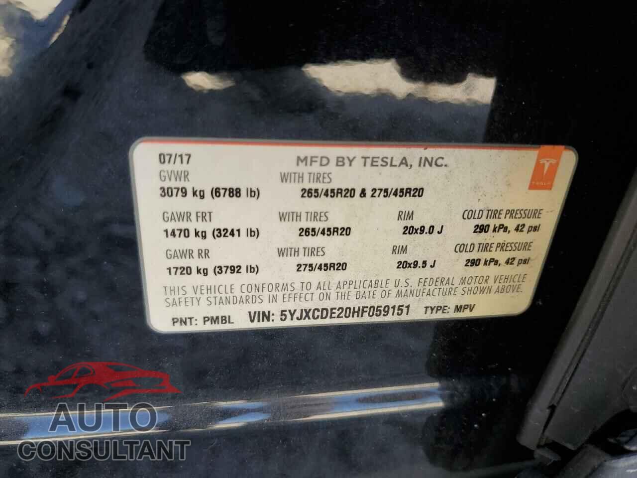 TESLA MODEL X 2017 - 5YJXCDE20HF059151