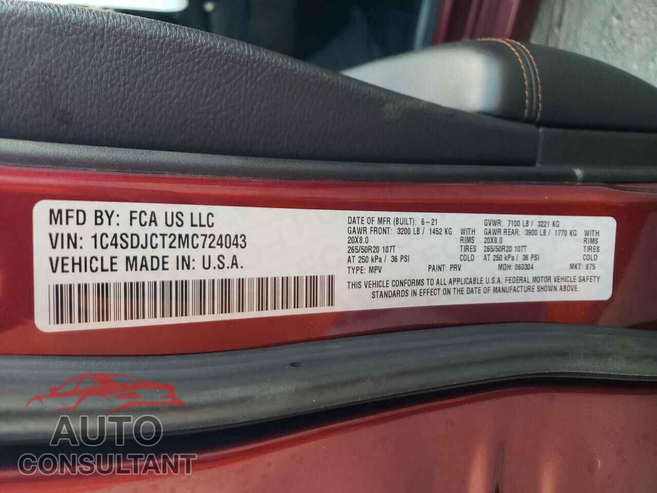 DODGE DURANGO 2021 - 1C4SDJCT2MC724043