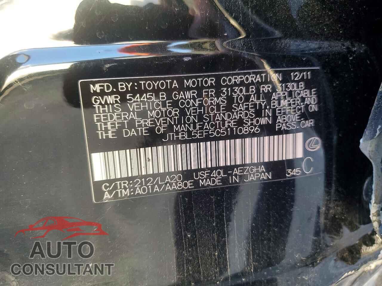 LEXUS LS 460 2012 - JTHBL5EF5C5110896