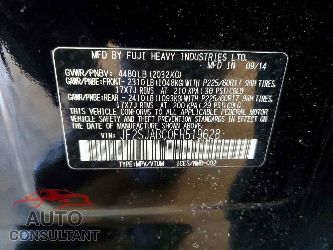 SUBARU FORESTER 2015 - JF2SJABC0FH519628