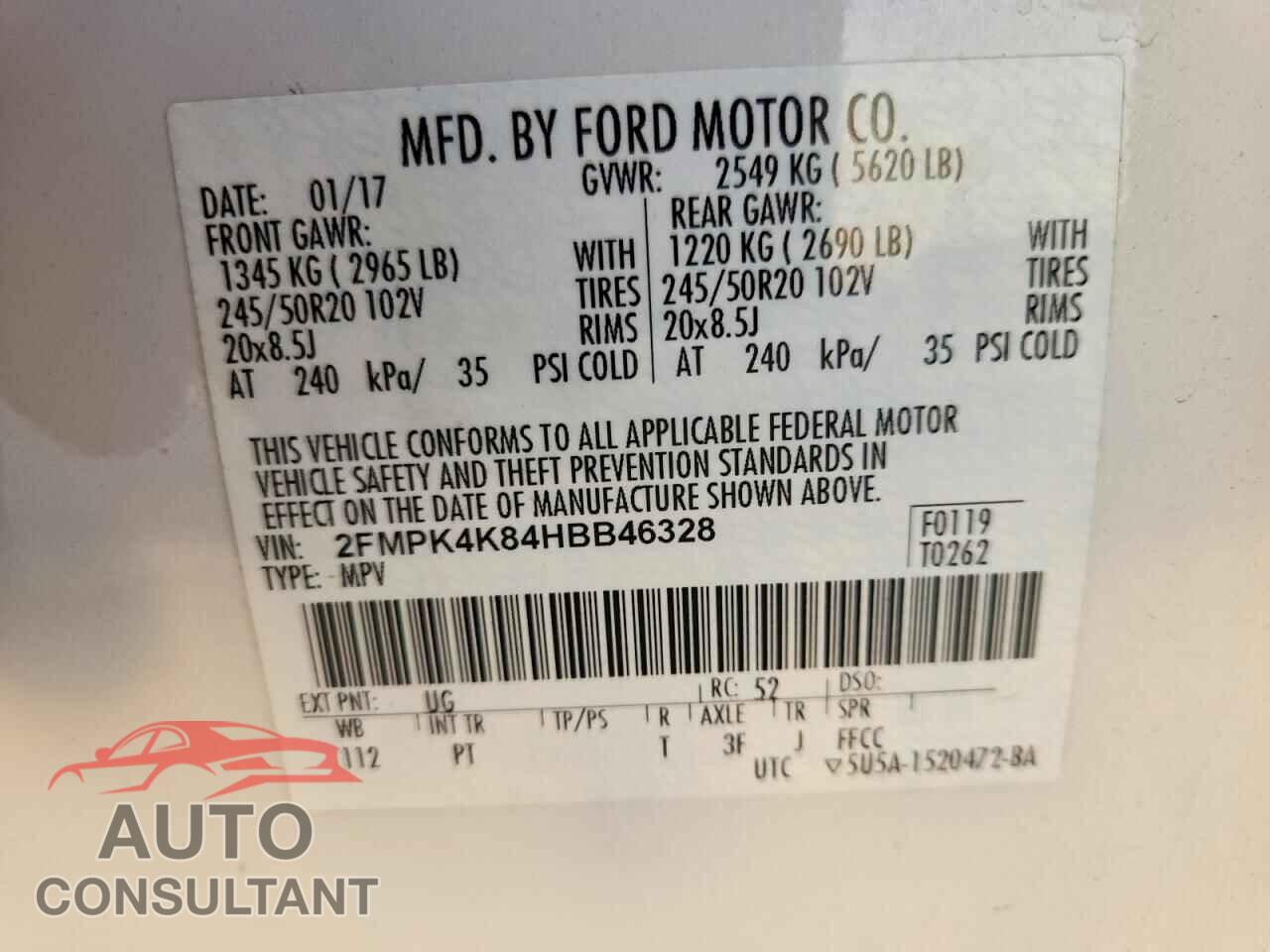 FORD EDGE 2017 - 2FMPK4K84HBB46328