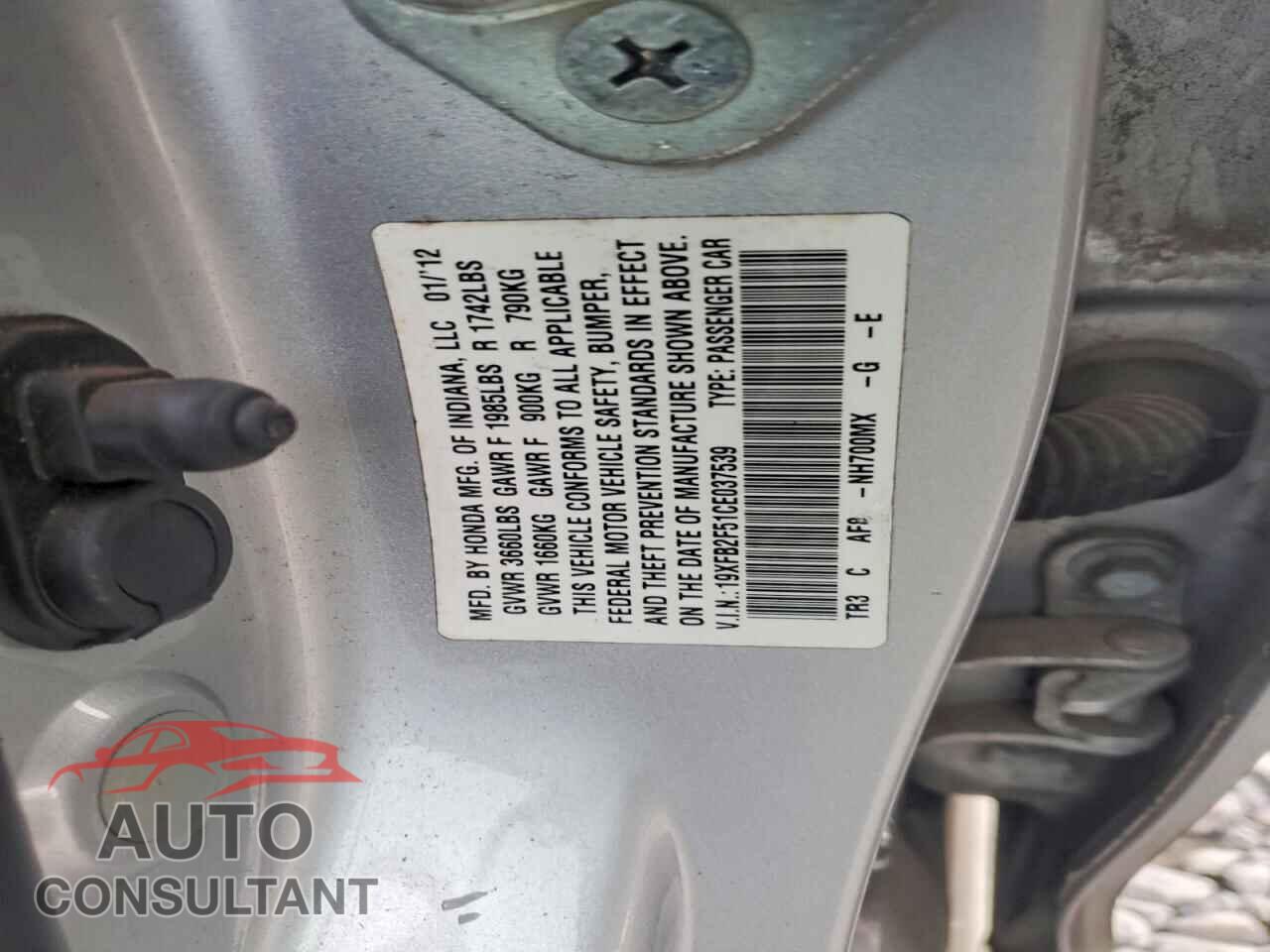 HONDA CIVIC 2012 - 19XFB2F51CE037539