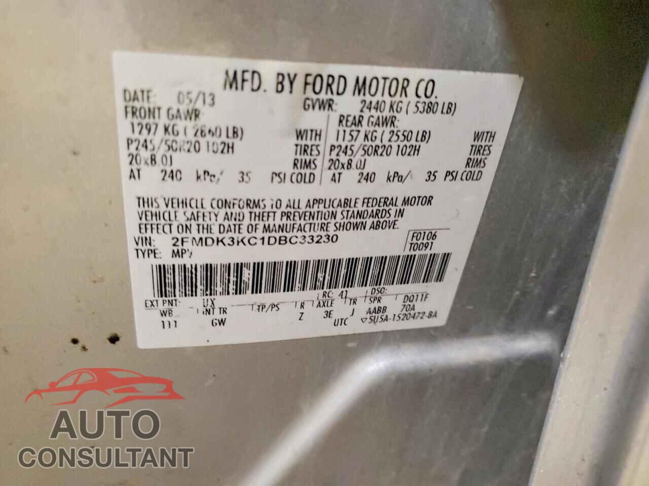 FORD EDGE 2013 - 2FMDK3KC1DBC33230
