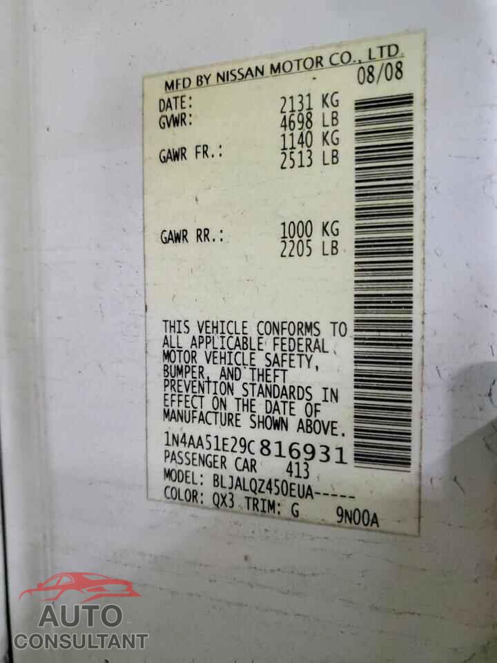 NISSAN MAXIMA 2009 - 1N4AA51E29C816931