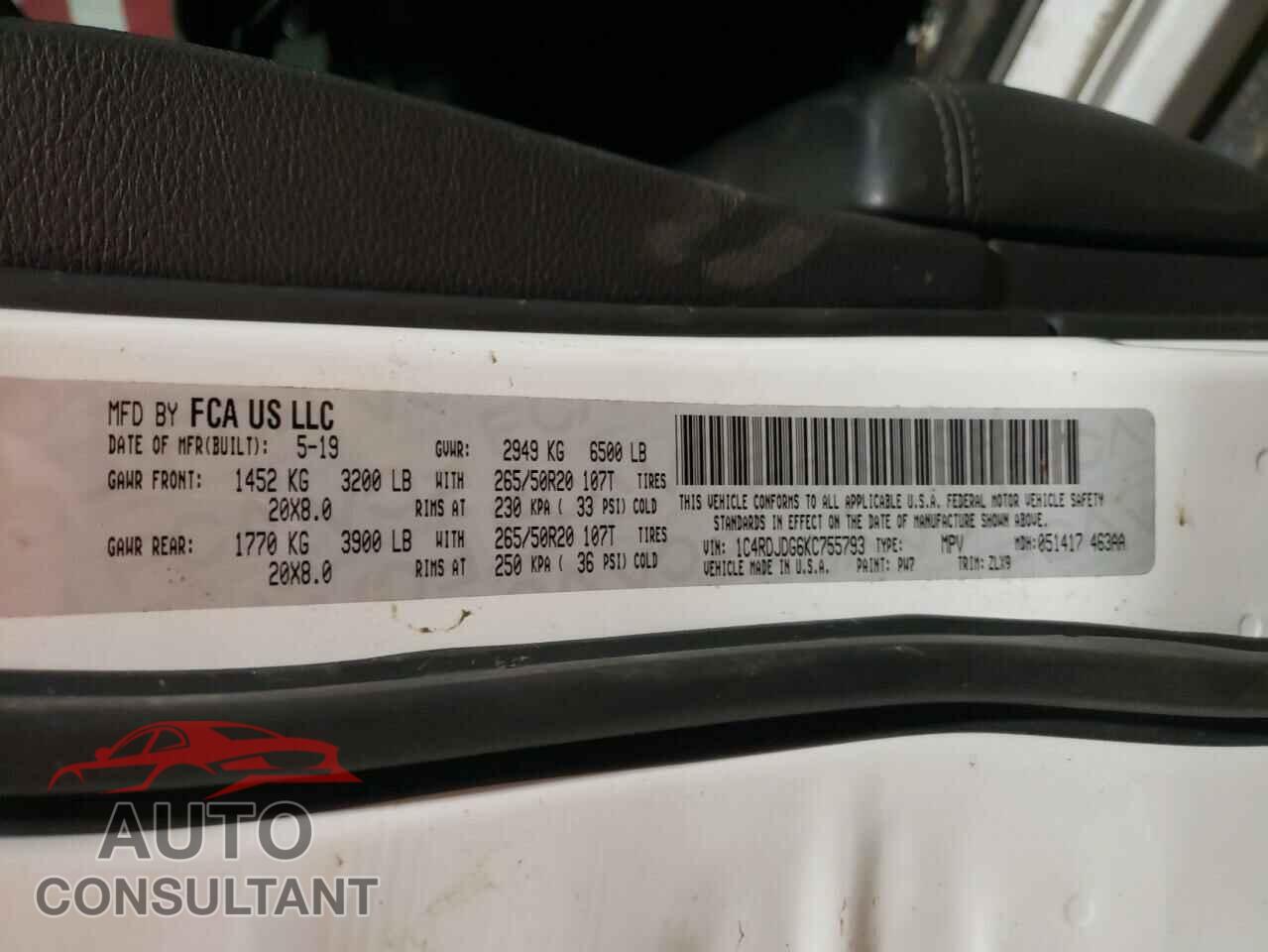 DODGE DURANGO 2019 - 1C4RDJDG6KC755793