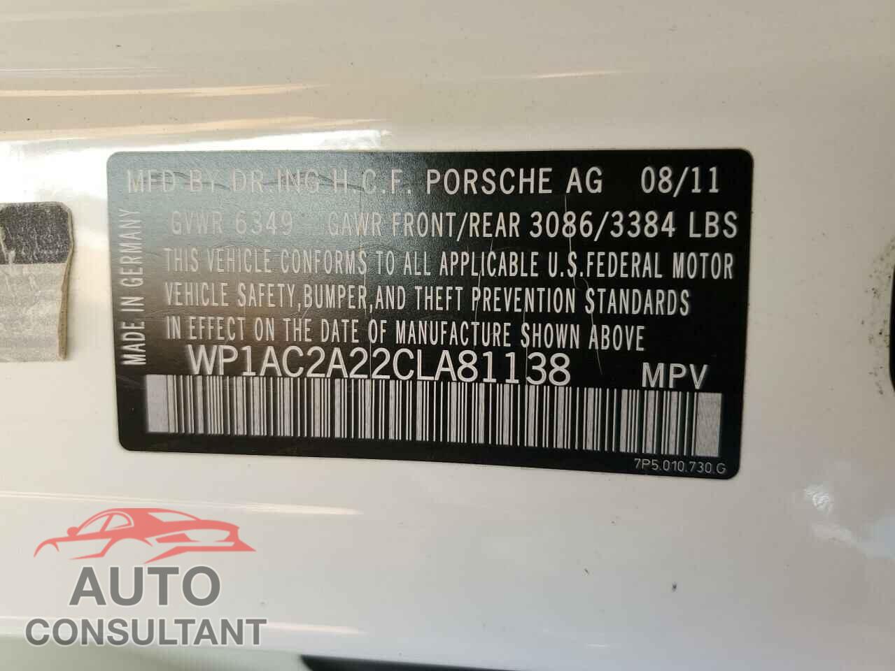 PORSCHE CAYENNE 2012 - WP1AC2A22CLA81138