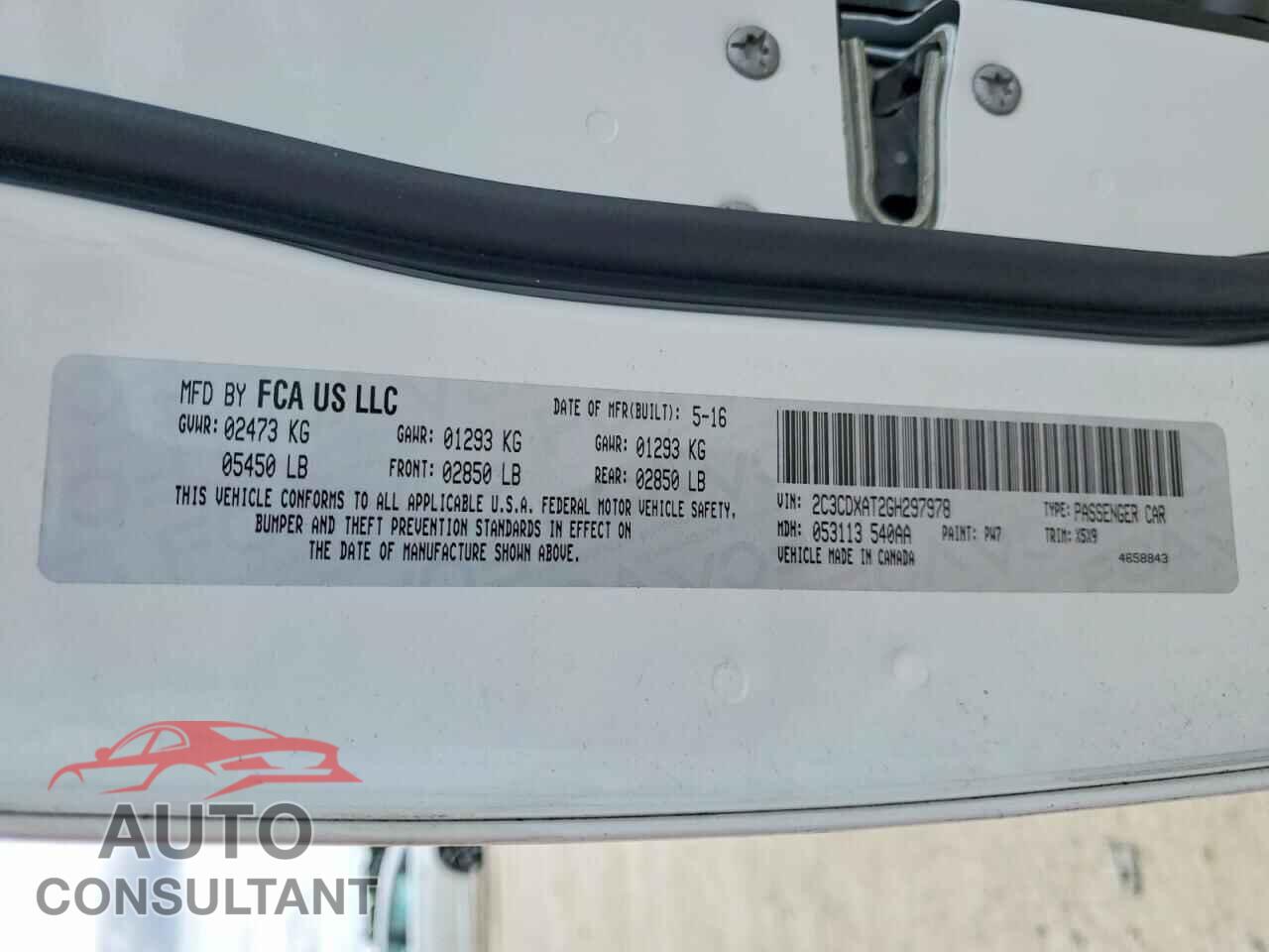 DODGE CHARGER 2016 - 2C3CDXAT2GH297978