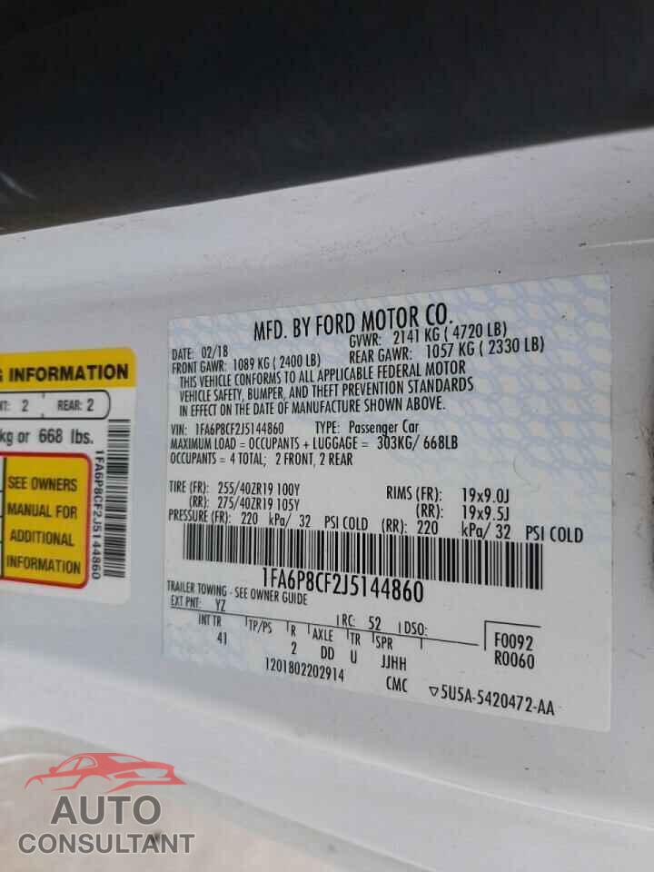 FORD MUSTANG 2018 - 1FA6P8CF2J5144860
