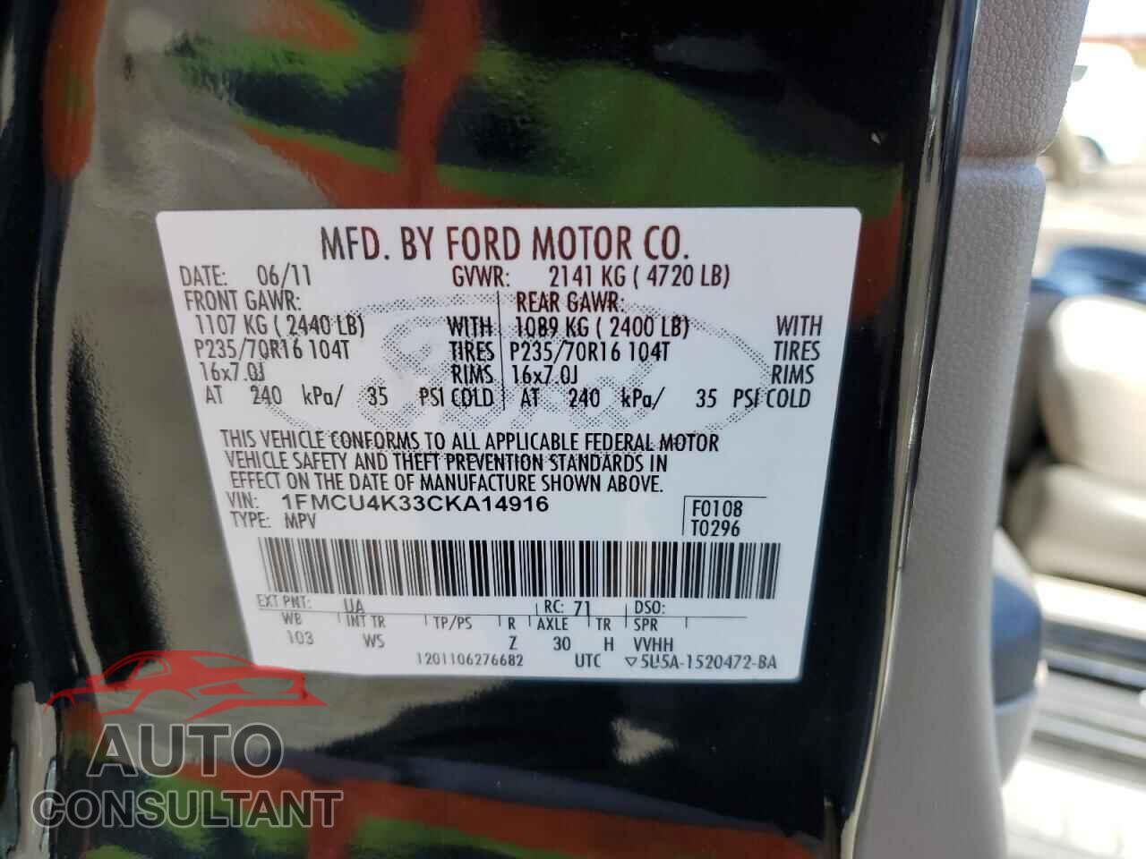 FORD ESCAPE 2012 - 1FMCU4K33CKA14916