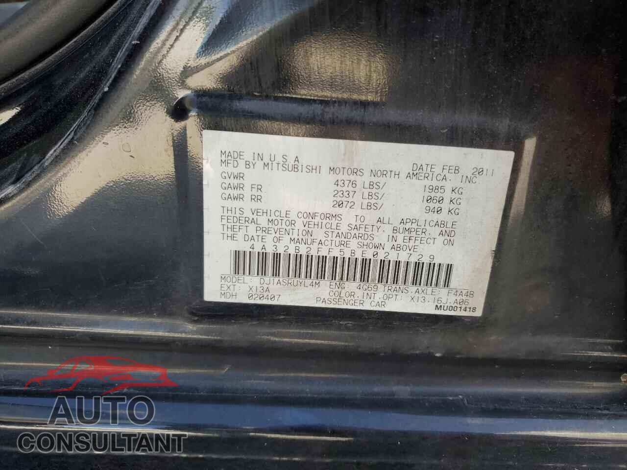 MITSUBISHI GALANT 2011 - 4A32B2FF5BE021729