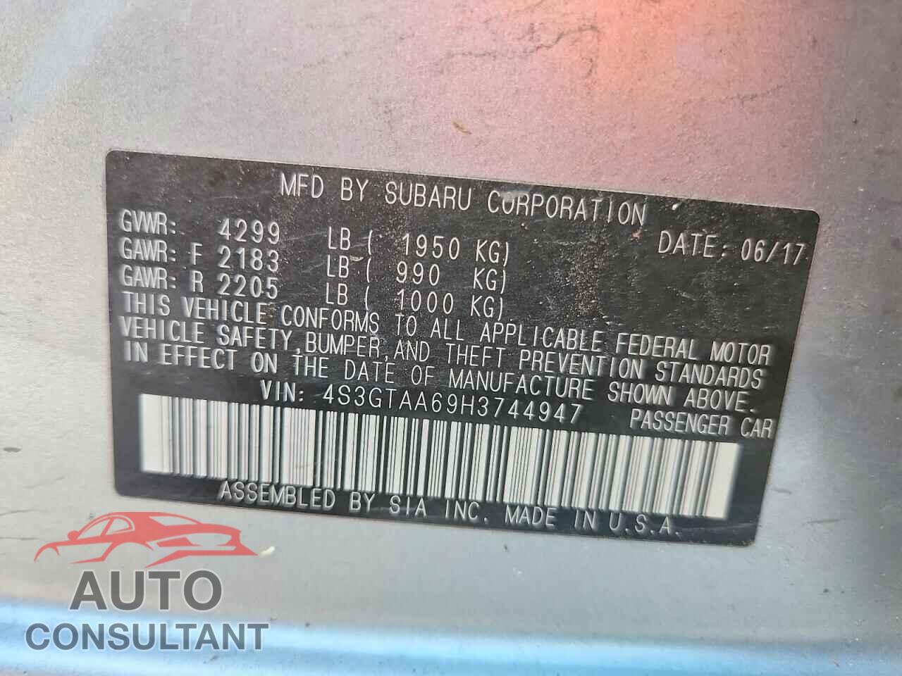 SUBARU IMPREZA 2017 - 4S3GTAA69H3744947