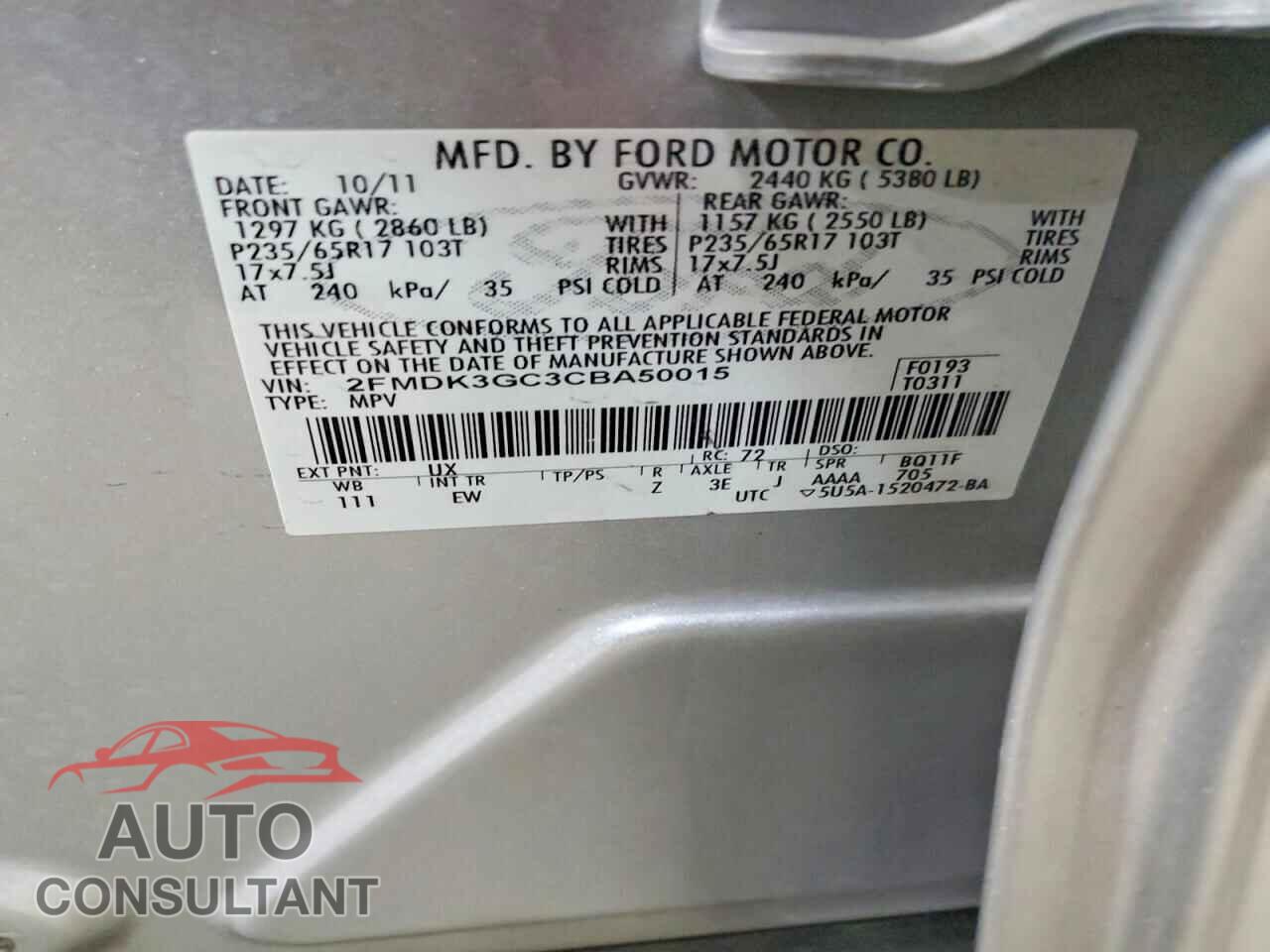 FORD EDGE 2012 - 2FMDK3GC3CBA50015