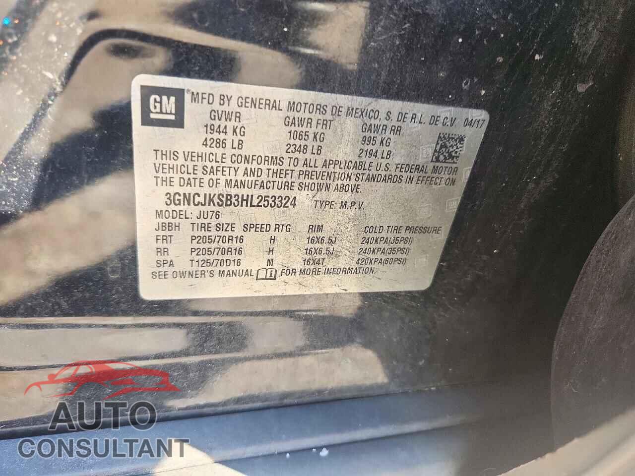 CHEVROLET TRAX 2017 - 3GNCJKSB3HL253324