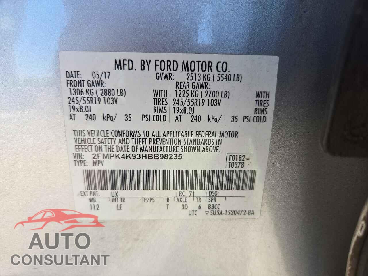 FORD EDGE 2017 - 2FMPK4K93HBB98235