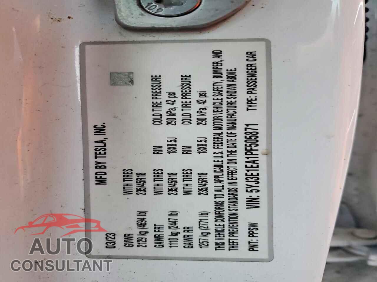 TESLA MODEL 3 2023 - 5YJ3E1EA1PF505871