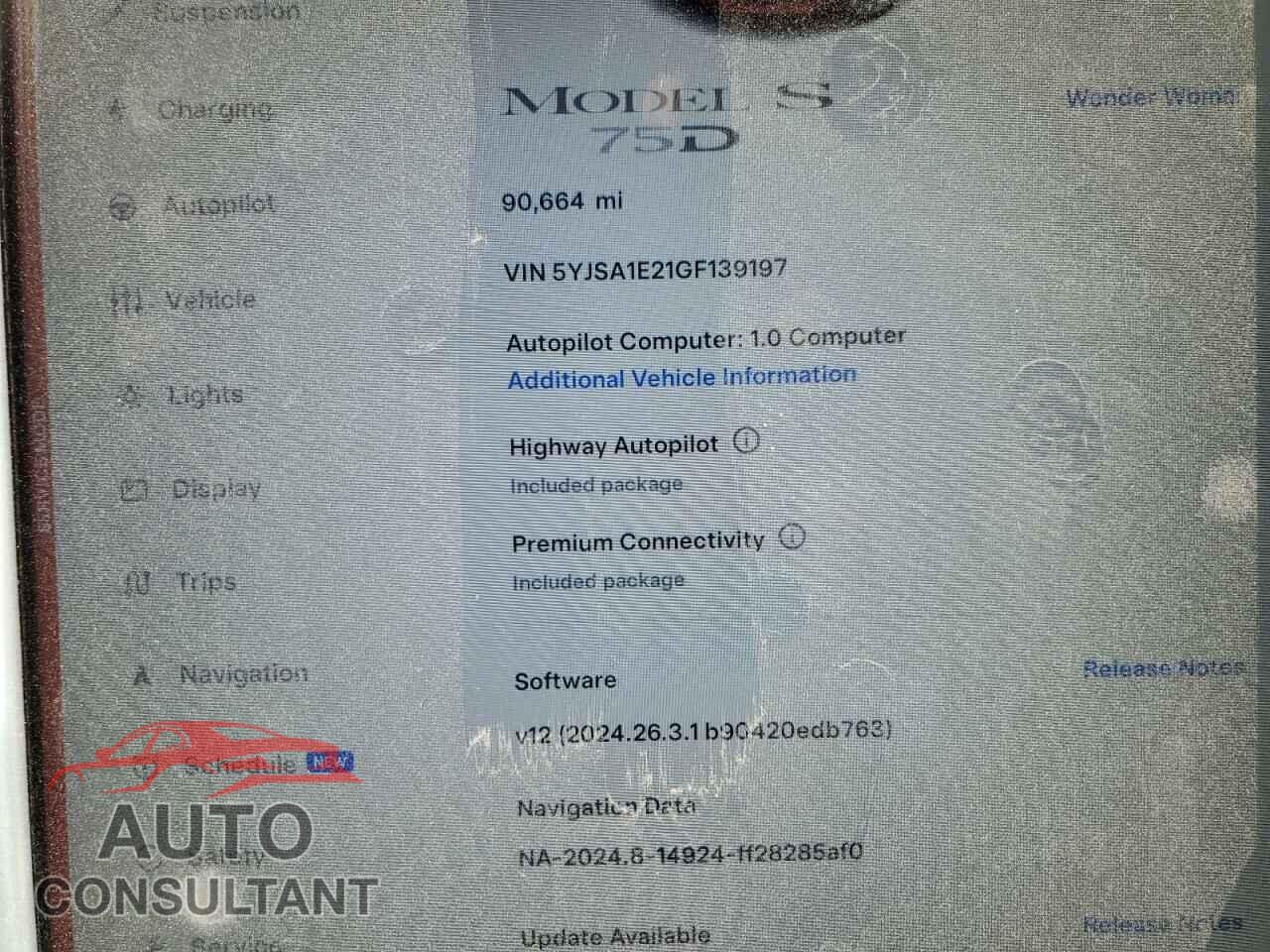TESLA MODEL S 2016 - 5YJSA1E21GF139197