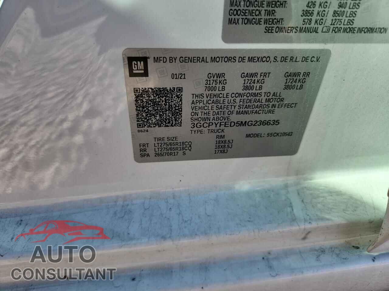 CHEVROLET SILVERADO 2021 - 3GCPYFED5MG236635