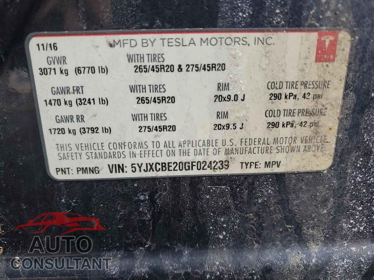 TESLA MODEL X 2016 - 5YJXCBE20GF024239