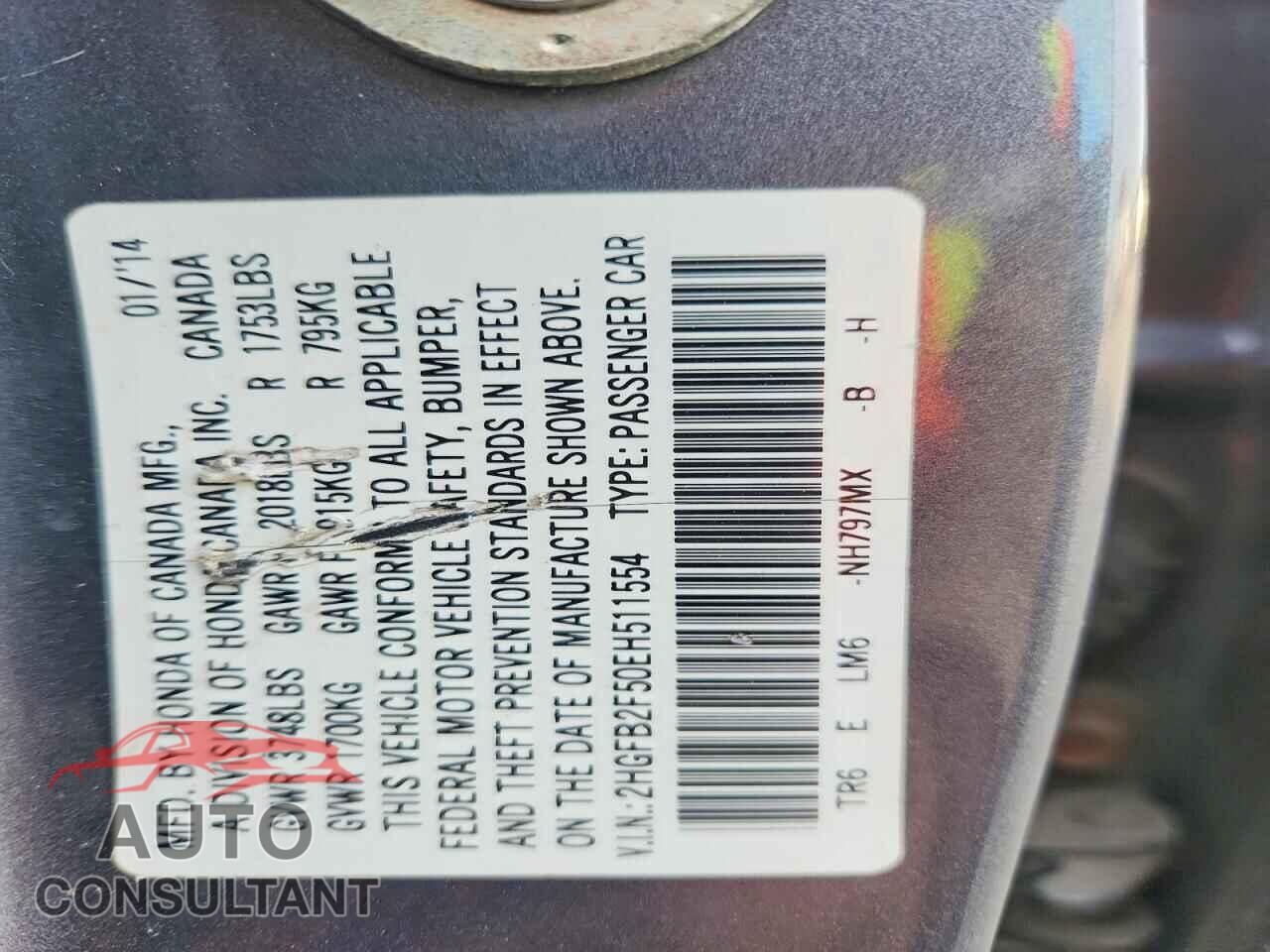 HONDA CIVIC 2014 - 2HGFB2F50EH511554