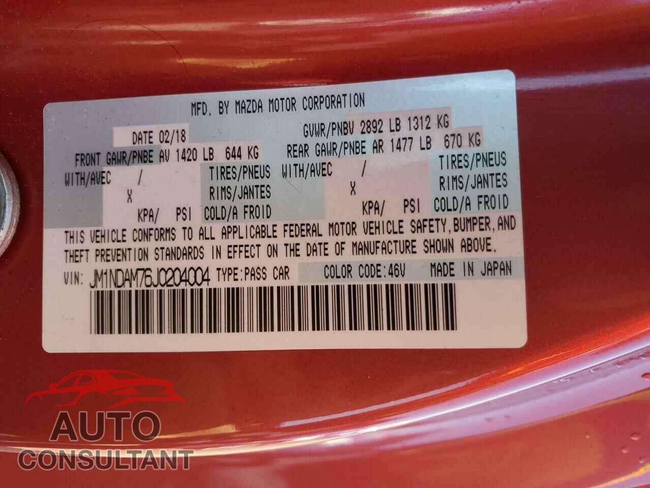 MAZDA MX5 2018 - JM1NDAM76J0204004