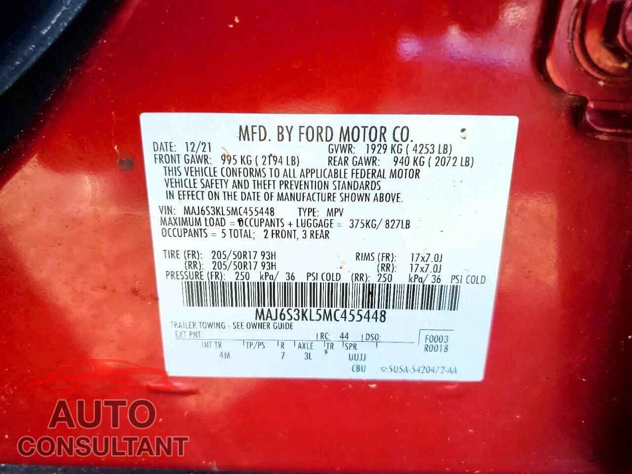 FORD ECOSPORT 2021 - MAJ6S3KL5MC455448