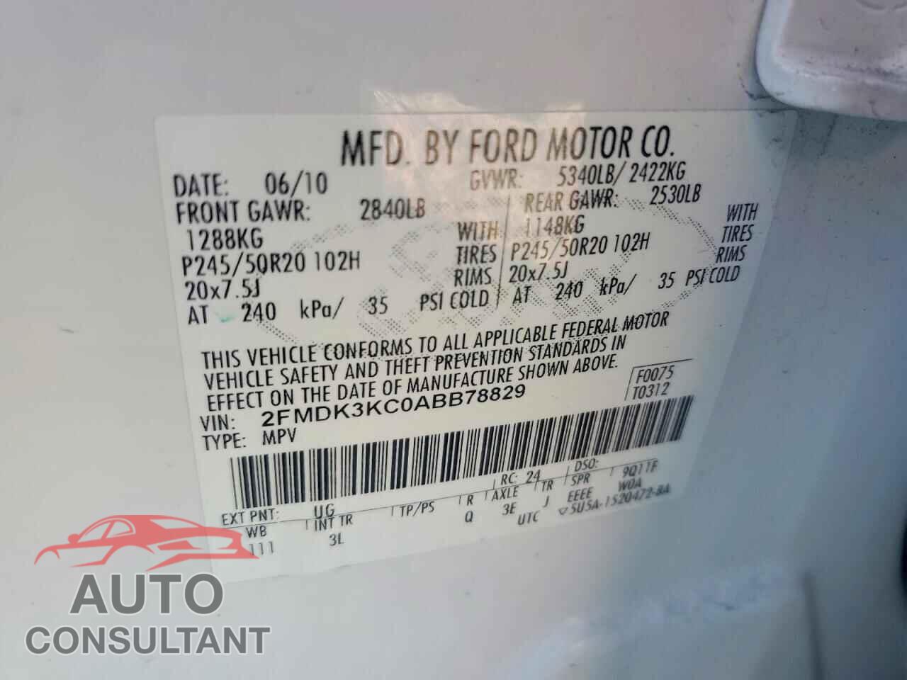 FORD EDGE 2010 - 2FMDK3KC0ABB78829